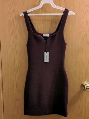New Babaton Sleeveless Ribbed Mini Dress in Maroon/Burgundy